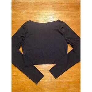 Black Wide Neck Crop Top-S